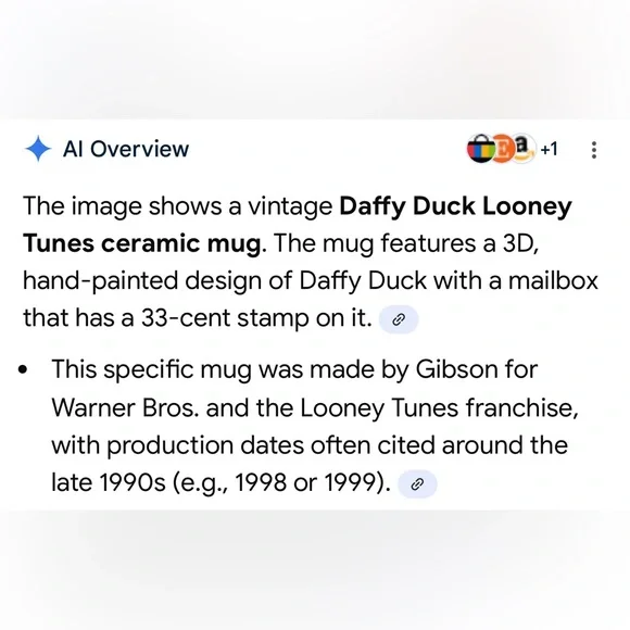 Vintage 1998 Looney Tunes Daffy Duck Sculpted Mug | Gibson 3D 16oz - Picture 7 of 11